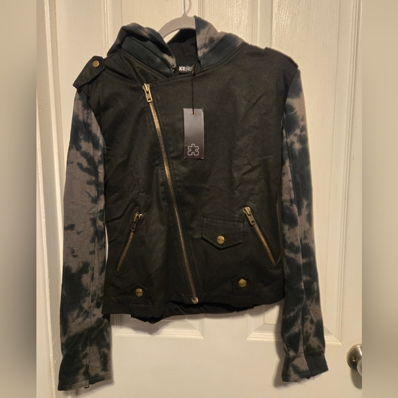 NWT PIECES MOTORCYCLE JACKET SMOKE DYE SIZE M COLOR BLACK - Picture 15 of 16